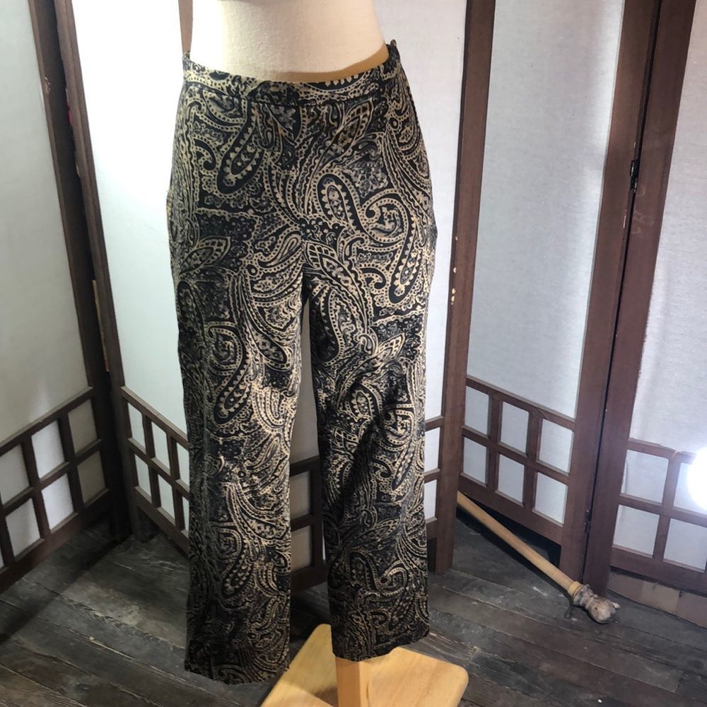Lauren Ralph Lauren Black Brown Paisley Cotton Flat Front Straight Leg Pants/8P